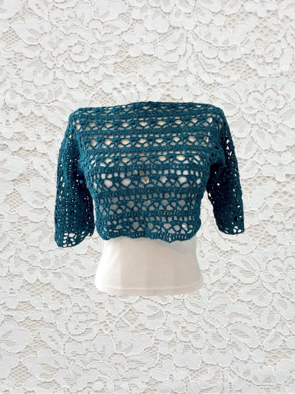 handmade turquoise crochet crop top